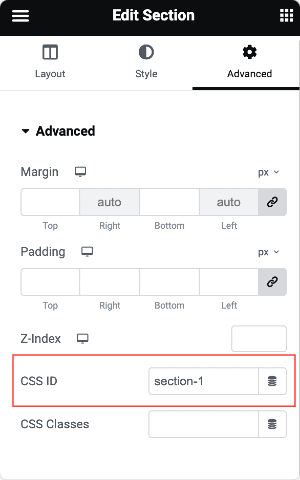 CSS ID of One Page Navigation Section