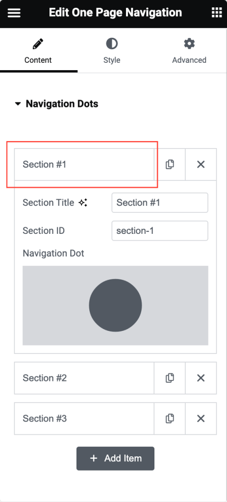 Customize the Section of One Page Navigation widget