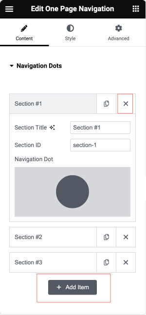 Sections in One Page Navigation widget