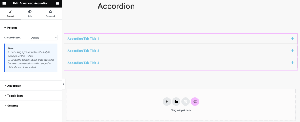 accordion on the live page