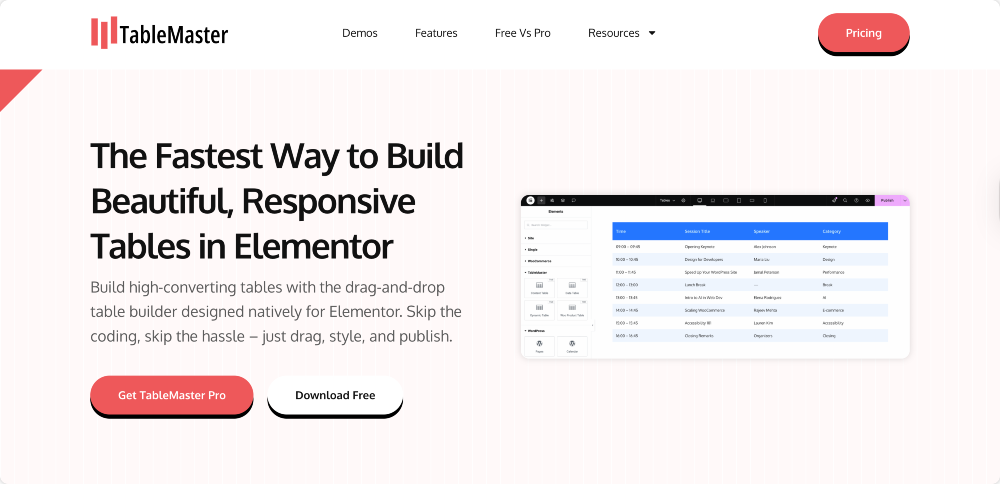 tablemaster for elementor