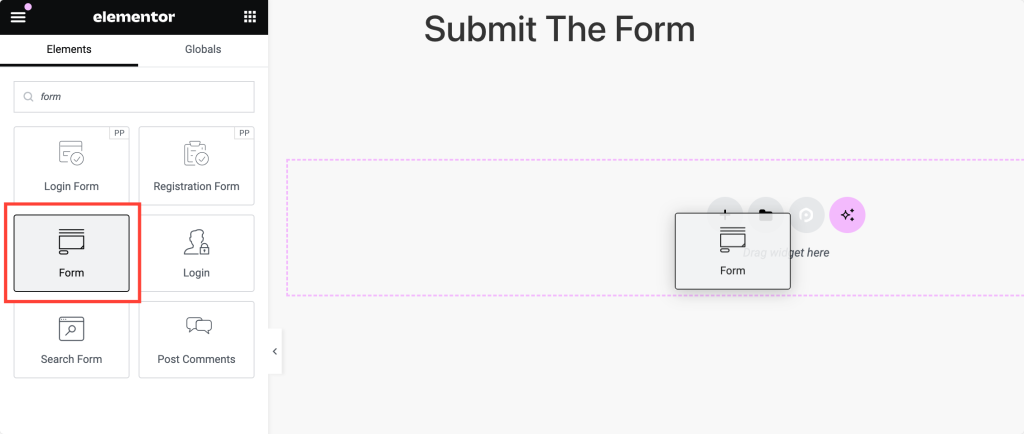 drag and drop the contact form widget