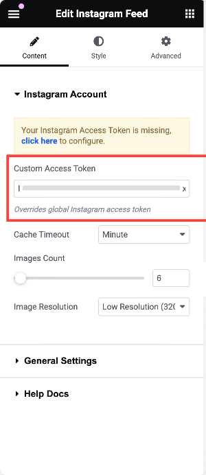 Enter the instagram Access Token