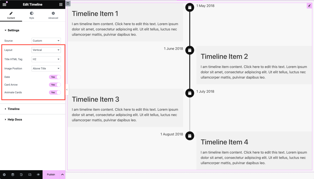 vertical timeline elementor