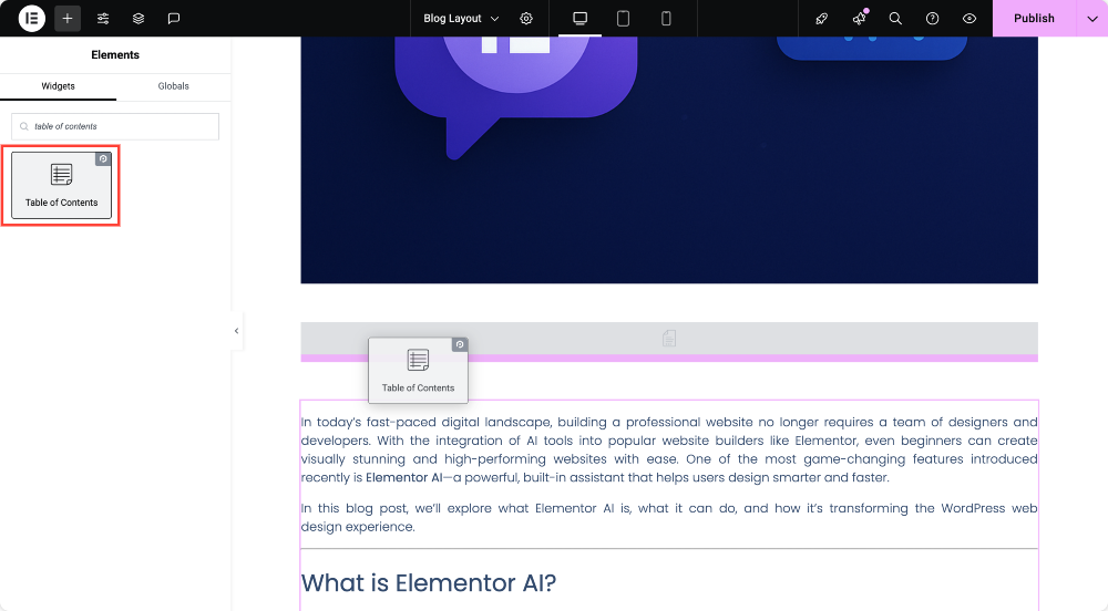 add table of contents widget