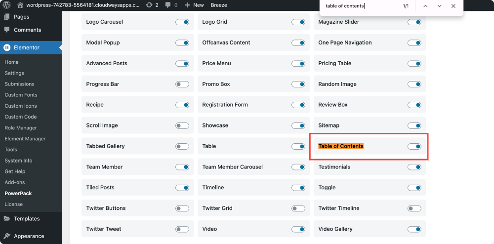 enable table of contents