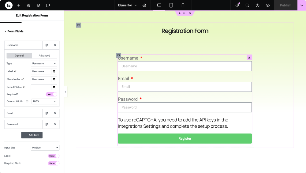 form fields options