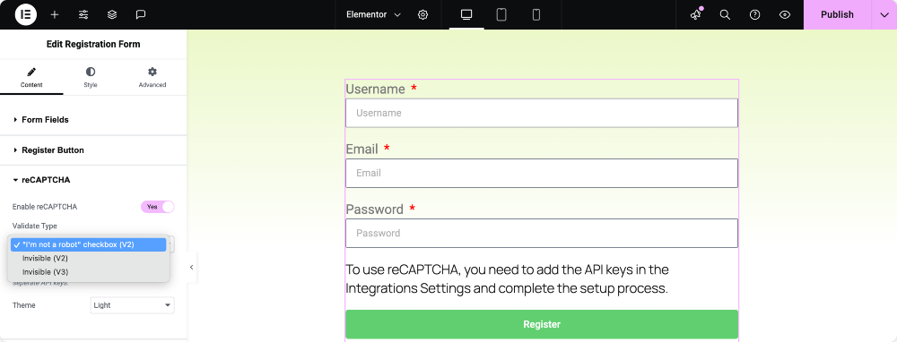 recaptcha keys