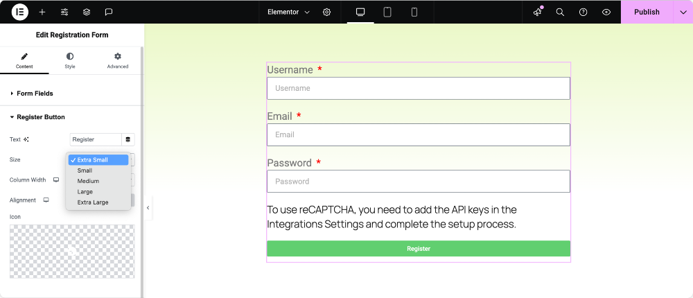 register button settings