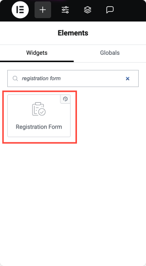 search registration form widget