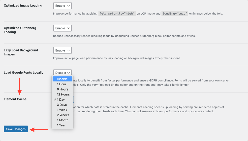 disable elementor cache