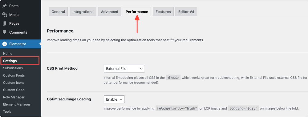 elementor settings