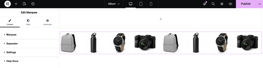 marquee widget for elementor