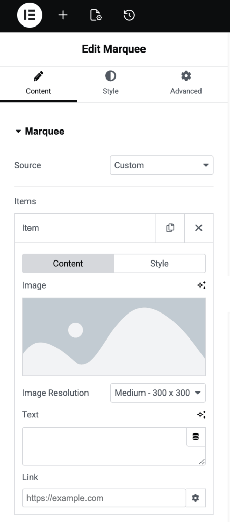 marquee content source custom