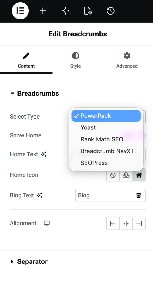 breadcrumbs options