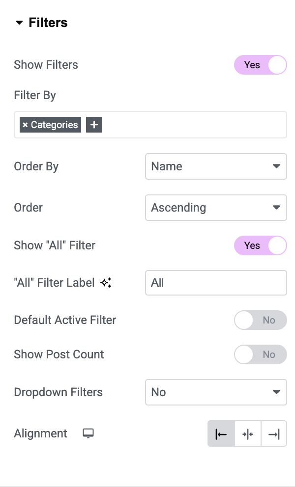 filters options