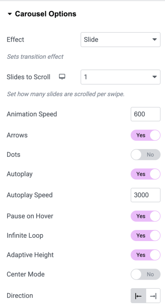 carousel options