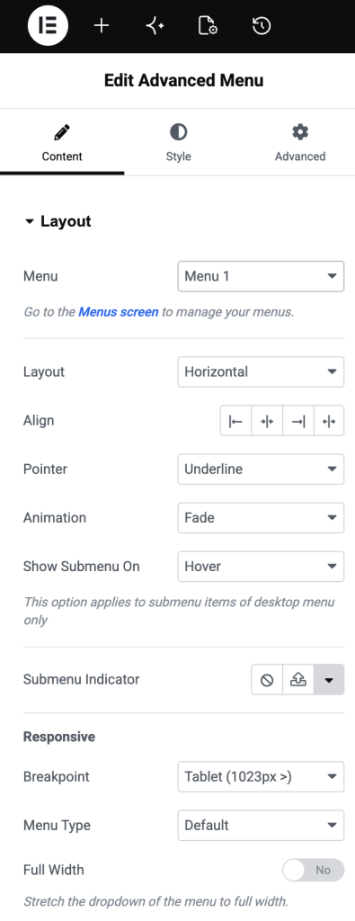 menu options