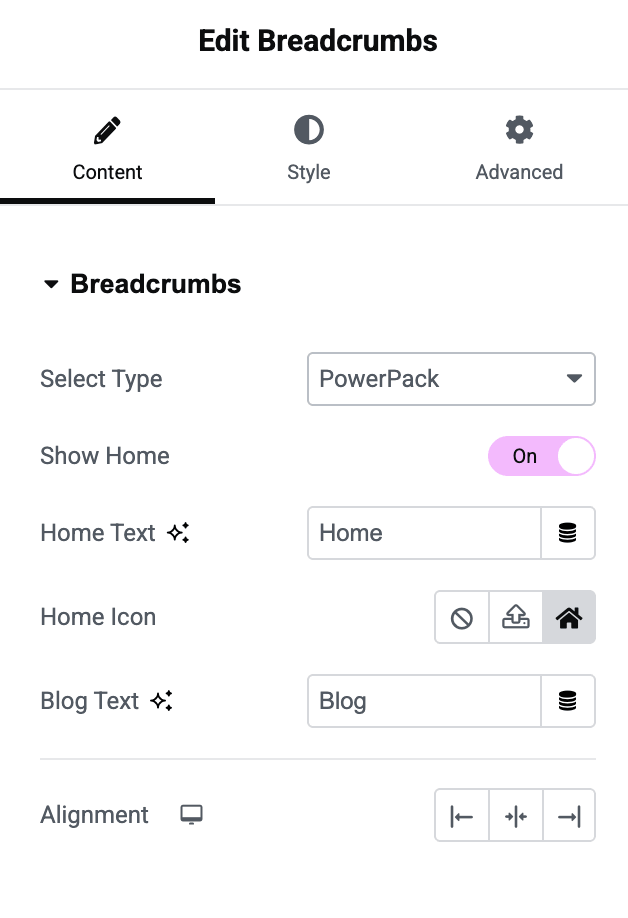 powerpack breadcrumbs options