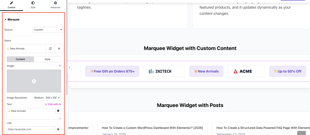 add marquee items