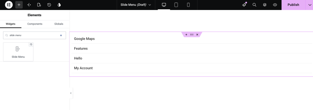 add the slide menu widget