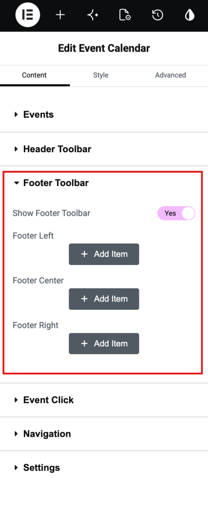 footer toolbar