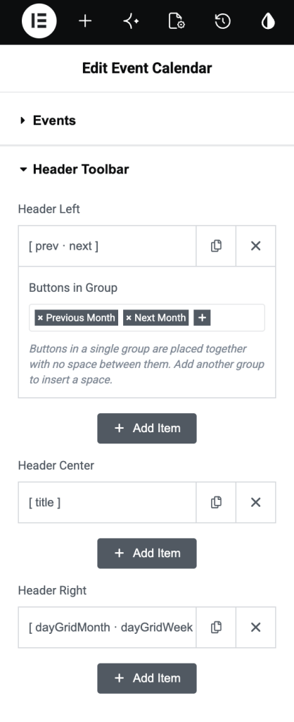 header toolbar
