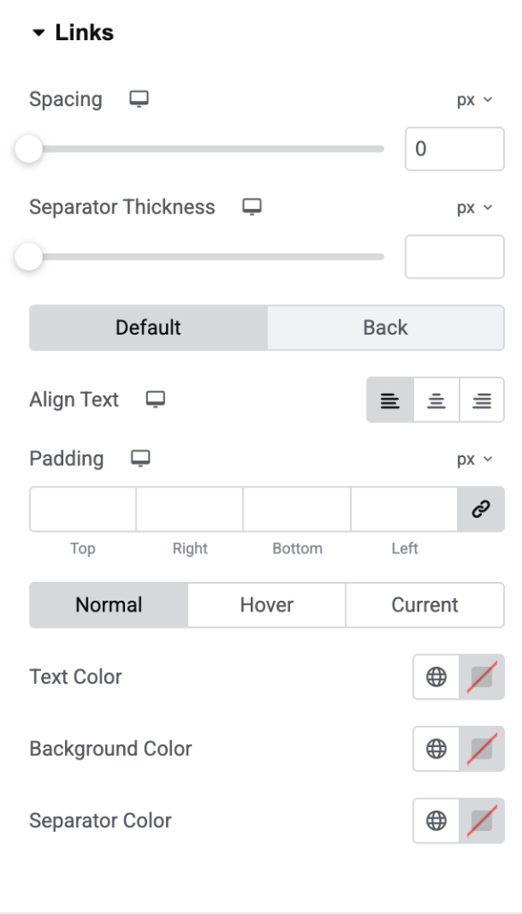 links styling options