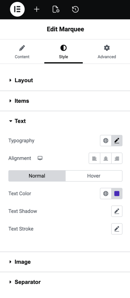 styling options of marquee widget