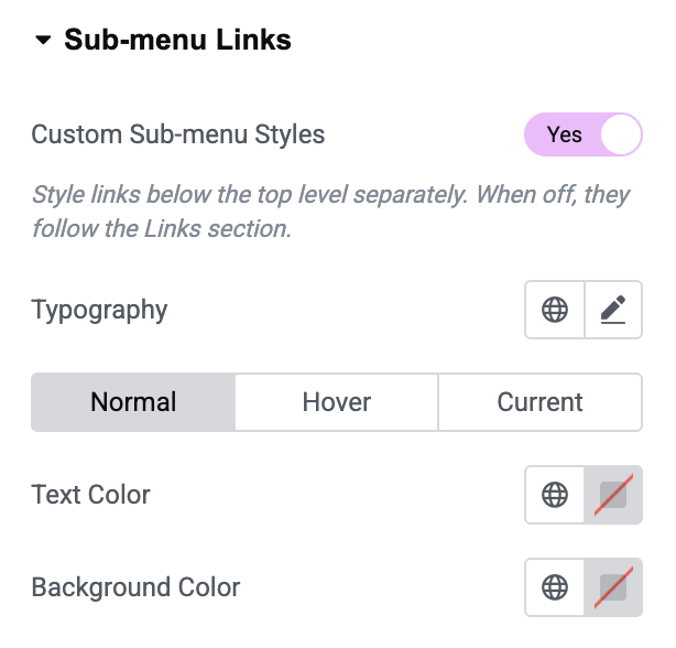 sub-menu links